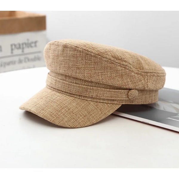 Kvinnors Hatt Platt Keps Militärkeps Vår Höst Linne Åttkantig Keps Enfärgad Platt Topp Militärhattar Ung Student Hatt Kvinna N316-Khaki 56-58cm