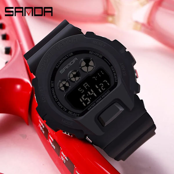 SANDA Mode Enkel Watch Herr Militärklockor Väckarklocka Ms Resistant Vattentät Digital Watch reloj hombre Red