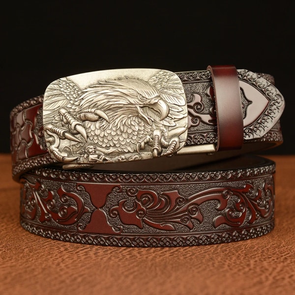 3,5 CM Eagle Alloy Automatiskt Spänne Cowskin Läder Bälte Kvalitet Herr Wasitbad Rem Äkta Läder Present Bussiness Bälte För Jeans Silver buckle Coffee 100cm