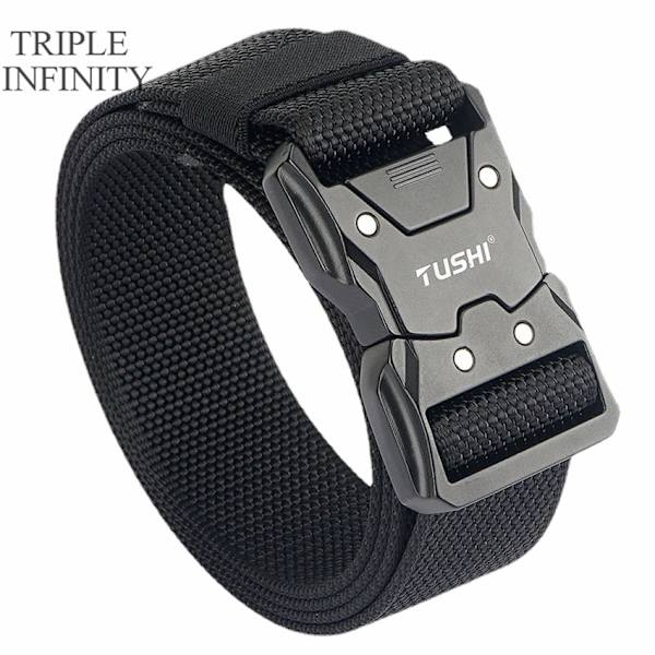 2022 Quick Release Pluggbart spänne Taktiskt bälte Tufft Nylon Militärbälte för män Kamp Slitstarka manliga jeans Midjeband Jakt Black Belt 125cm Adjustable
