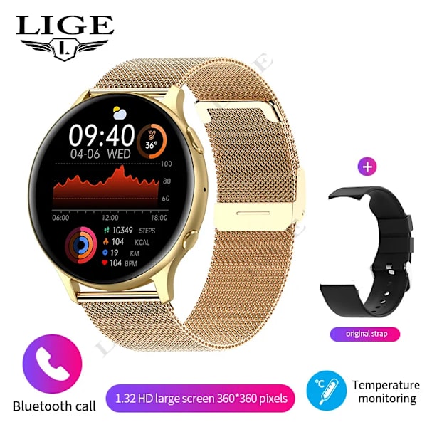 LIGE Bluetooth Call Smart Watch Dam Herr 1.32 \ Mesh belt 01 Bluetooth call watch