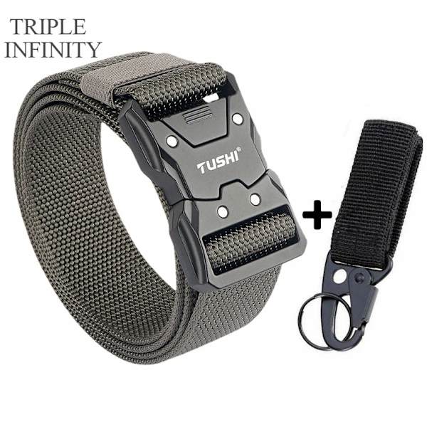 2022 Quick Release Pluggbart spänne Taktiskt bälte Tufft Nylon Militärbälte för män Kamp Slitstarka manliga jeans Midjeband Jakt Gray Belt Set 125cm Adjustable