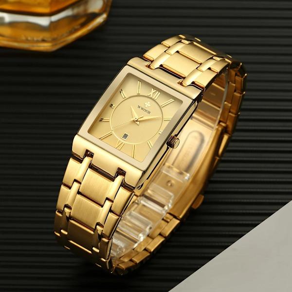Relogio Masculino WWOOR watch herr fyrkantiga herrklockor Toppmärke Lyx gyllene kvarts rostfritt stål vattentät watch gold black no box
