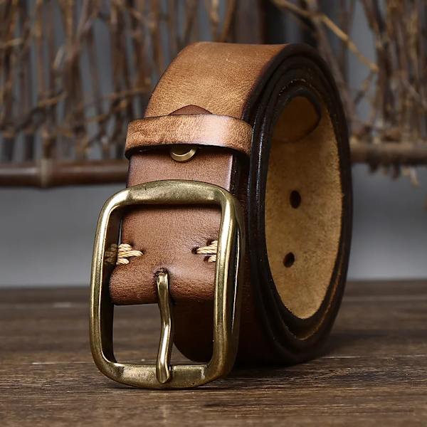 3,8 cm tjockt koskinn kopparspänne äkta läder Casual jeansbälte män högkvalitativt retro lyxigt manligt band Cintos Khaki 100cm