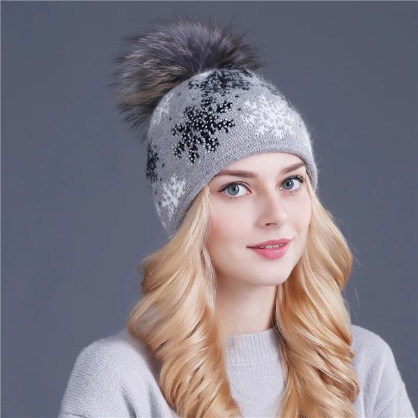 2016 Ny FemininoMink Pom Pom Vintermössa för Kvinnor Flickmössa Stickad Tjock Beanie Skullies Mössa multi
