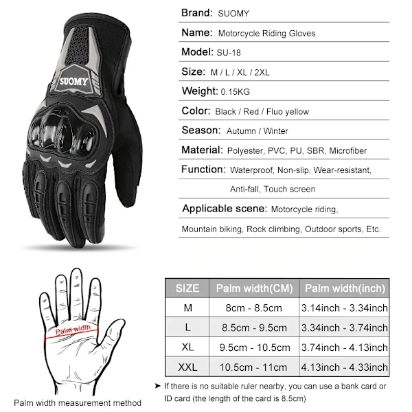 Suomy Vinter Vindtäta Handskar Moto Motorcykelhandskar Herr Dam Höst Motocross Bikerhandske Pekskärm Cykling Luvas M-Xxl Black L