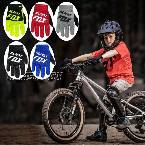 Almst Fox Mountainbikehandskar för barn i åldrarna 6-12 Full Finger Säkerhetsskydd Motocross Racing Handskar Barn Moto Guantes Blue XS