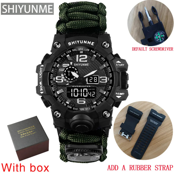 SHIYUNME Märke Herr Sportklockor Modekompass Vattentät LED Digital Watch Man Militär Watch Relogio Masculino Watch gold with box