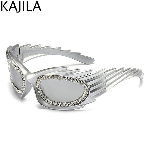 Spike Rectangle Solglasögon Dam Män Y2K Sports Star Solglasögon Lyxmärke Svart Retro Punk 2000-talsglasögon UV400 99080 Silver With screwdriver
