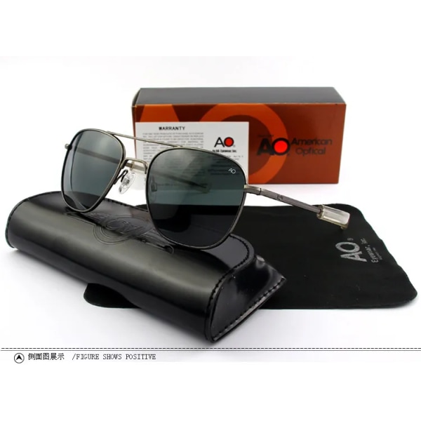 AO Aviation Solglasögon Män Med Original Box Case Rengöringsduk Vintage Retro Solglasögon American Optical gafas de sol hombre black-Gray Original Box