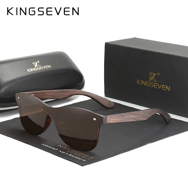 KINGSEVEN Natural Bamboo svärtade solglasögon Polariserade damer för män Eleganta handgjorda träglasögon Oculos Brown Original