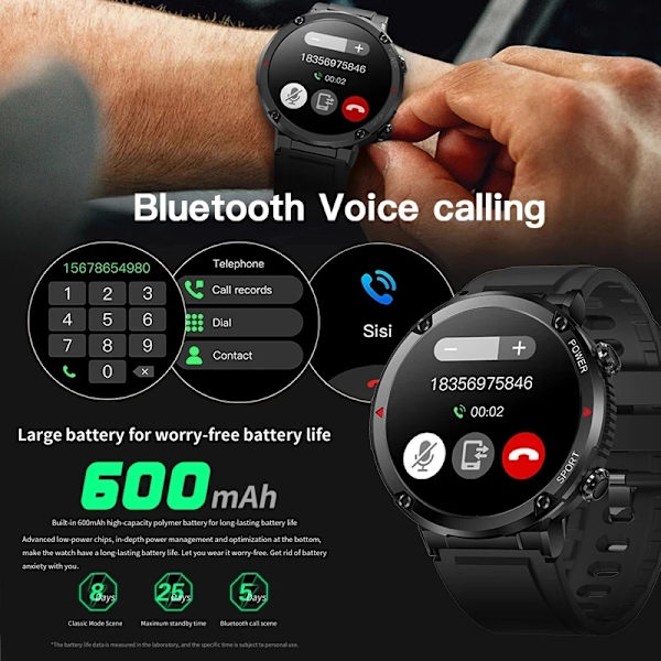 LIGE Smart Watch Herr 1,6 tum Full Touch Armband Health Monitor Sportklockor Bluetooth Call Smart Clock Herr Smartwatch Mesh belt black 600mA-Bluetooth call