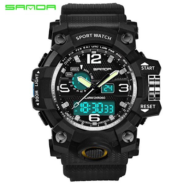 SANDA koreansk modetrend utomhus fritid vattentät multifunktion elektronisk watch i universitetsstudenten Watch black black 2