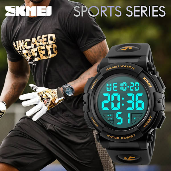 SKMEI Sportklockor för män Digital LED Elektronisk Multifunktion Utomhus Sport Vattentät Simma Herr Student Casual Watch Army Green
