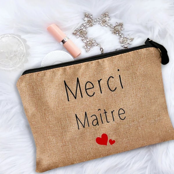 Sminkväska för kvinnor Merci Ma&#238;tresse Teacher's Cosmetic Bag Thank You Mistress Förvaringsväska Handväska Blixtlåspåsar Present till läraren 4ThanY0013