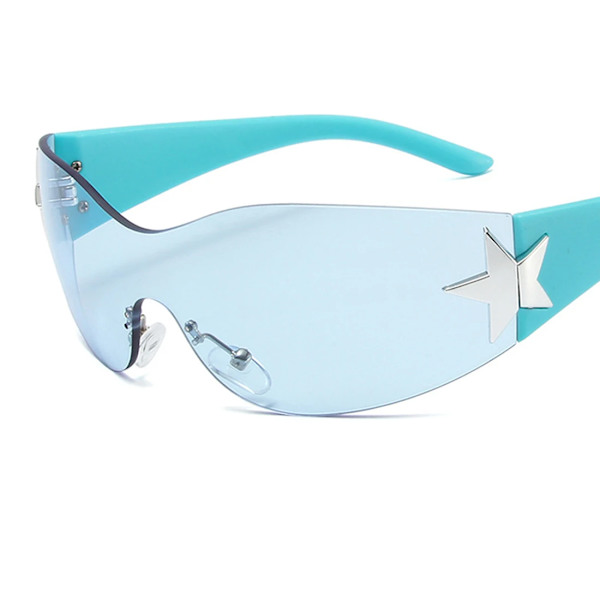 Barn Lyx Punk Sport Båglösa Solglasögon UV400 Pojkar Flickor Y2K Stars Goggles Solskydd Glasögon Modeglasögon för barn blue