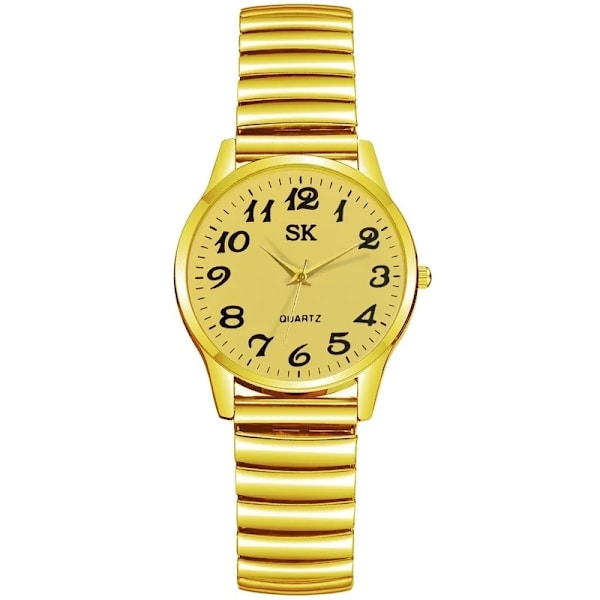 Mode Män Dam Armbandsur Par Flexibel Stretch Band Quartz Klockor Man och Dam Klocka Present Female Gold Gold