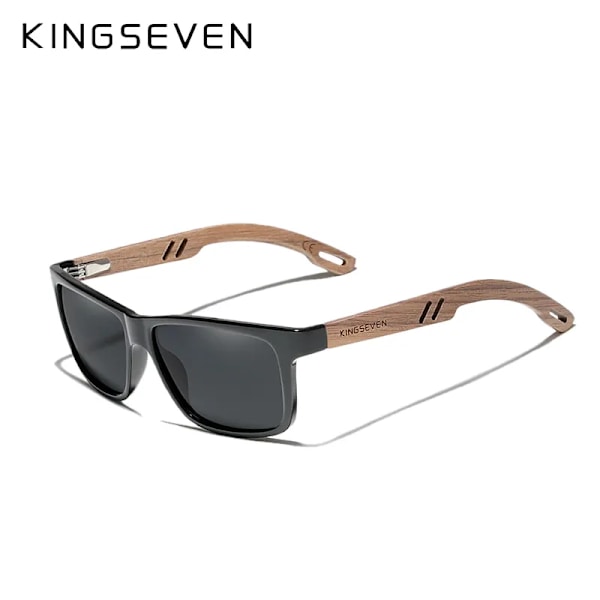 KINGSEVEN Brand TR90+Natural Walnut Trä Solglasögon Herr Dam Polarized UV400 Lins Retro Glasögon Förstärkta gångjärnsglasögon Leopard Walnut Wood Original
