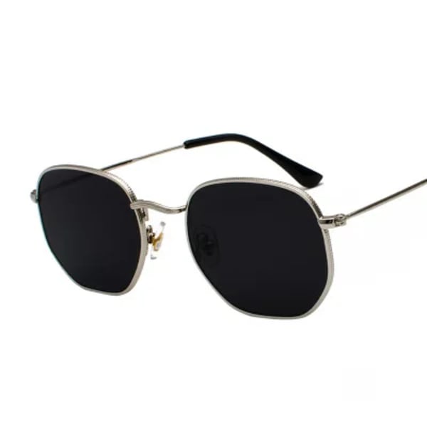 Hexagon Solglasögon Dam Märke Designer Solglasögon Män Fyrkantig metallbåge Körning Fiske Glasögon Goggle Zonnebril Mannen silver gray No Polarized