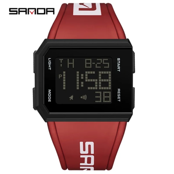 SANDA 9003 New Fashion herrklockor 50M vattentät watch för män LED Elektroniska digitala armbandsur Relogio Masculino BLACK RED