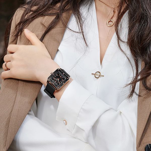 ÅTERFÖDELSE Hot Sell Mode Dam Silikon Japan Movement Quartz Watch För Dam Vattentät Kvinnlig Klocka Dam Klockor 2022 leather black(.235)