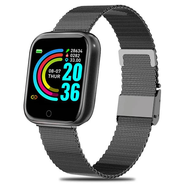 I5 Kvinna Herr Smart Watch Smartwatch Sport Smart Watch Herrklockor Kvinnor Connected Watch Fitness Armband Tracker Puls Black(Steel Strap)