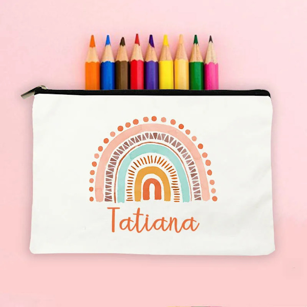 Personlig pennväska Anpassad regnbåge med namn Brevpapper Tillbehör Förvaringspåsar Student Case med stor kapacitet Barngåva design 2 white bag