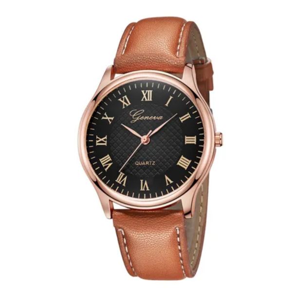 Modernt mode svart kvarts herrklockor Tide Brand Läderband Big Dial Herr Business Clock Relojes Hombre Brown