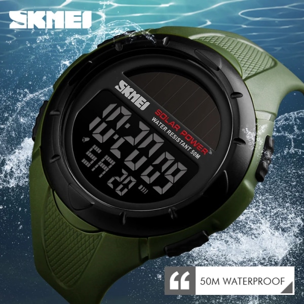 SKMEI Lyxmärke Sportklockor för män Solar Power Digital Watch Vattentät Elektronisk Watch Herr Relogio Masculino army green