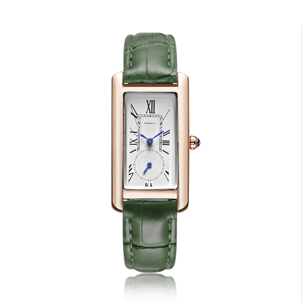 REBIRTH Brand Watch Dam Elegant Retro Klockor Mode Dam Quartz Klockor Klocka Dam Casual Läder Damarmbandsur Gold Green