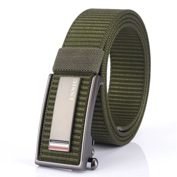 Nytt mode herrbälte Toppkvalitet Bekväma nylon för män Metall Automatiskt spänne Ung Canvas Taktisk designerbälte Army Green Belt B 120cm Adjustable