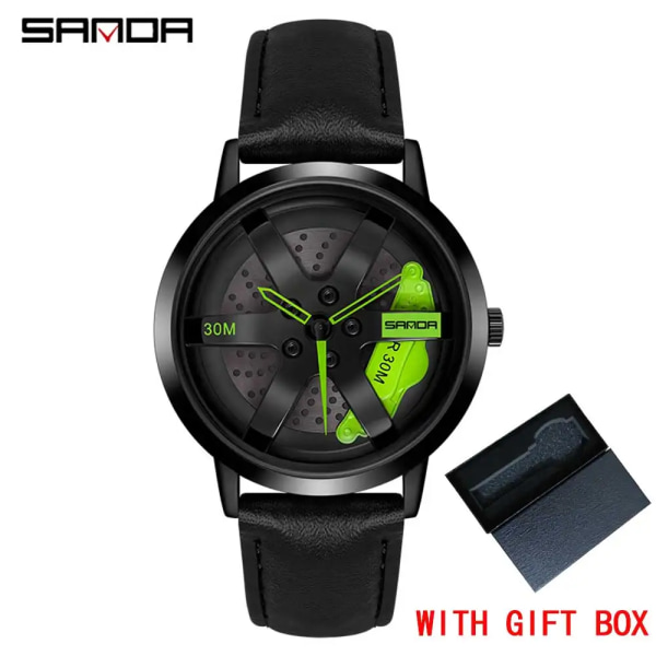 Regarder watch Watch Armbandsur Klocka Sport Car Creative 360° Spinning Herr Armbandsklocka Watch de hombre leather black gn box