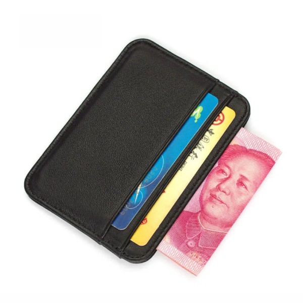 Ny tunn 100 % fårskinn äkta läder herrplånbok tunn mini-ID kreditkortshållare liten korthållare handväska för man Black