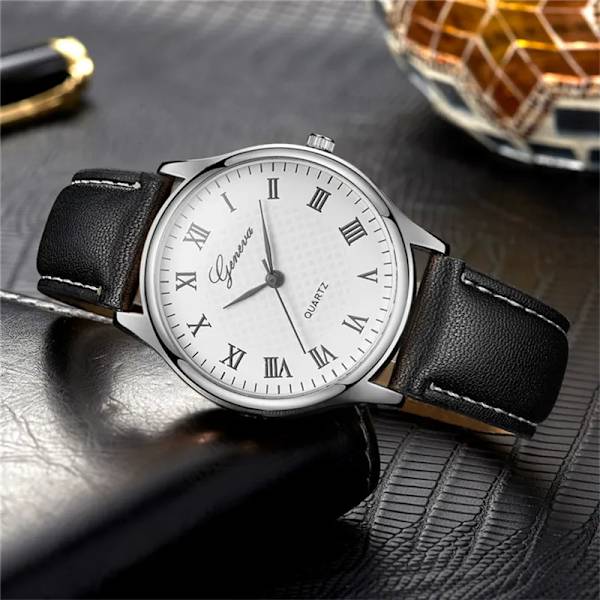 Modernt mode svart kvarts herrklockor Tide Brand Läderband Big Dial Herr Business Clock Relojes Hombre Brown
