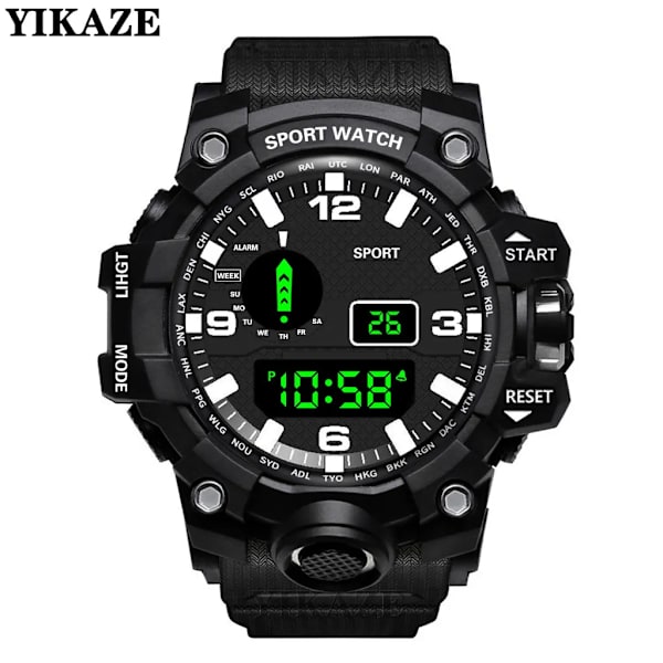YIKAZE Svart Watch Militär Watch Digitala herrklockor Vattentät Countdown Date LED Elektronisk Armbandsur Klocka B-Color blue
