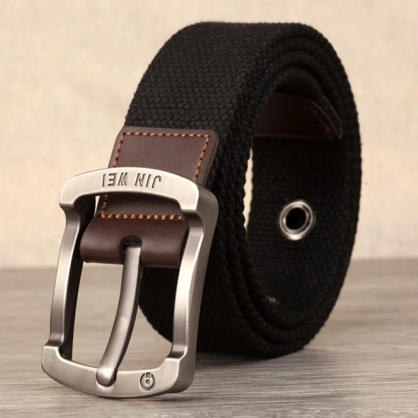 Herrspänne canvas bälte polyester flätat utomhus fritidsbyxor bälte 110-140 i längd 3,8 cm i bredd PWD001 Black 110cm