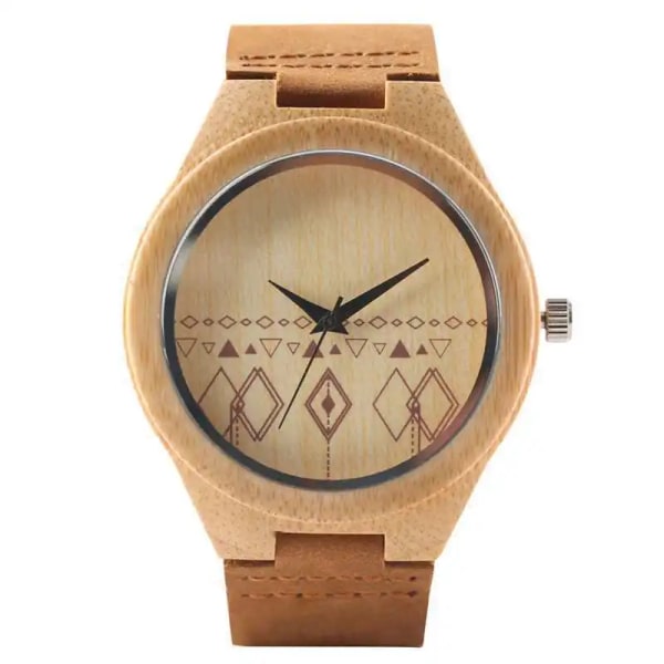 Vintage trä svart/kaffe/grön urtavla Naturlig bambu trä watch för män Läder träklocka Man Hour Top Present Reloj de madera Rhombus Dial