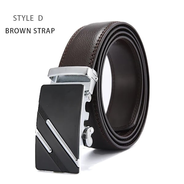 Automatiskt spänne äkta läderbälte för män Svart koläderbälte för män Business Man Designer automatiskt spänne STYLE D Brown Strap 120cm