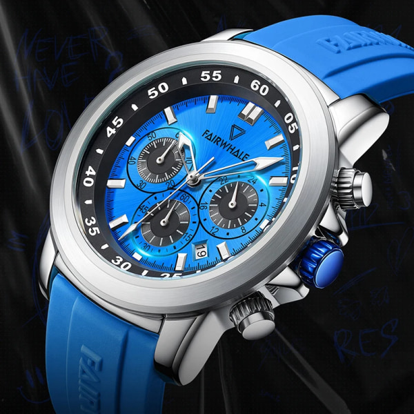 Mark Fairwhale Automatisk datumvisning Lysande vattentät mode Quartz Armbandsur Watch Herrklockor Sport blue