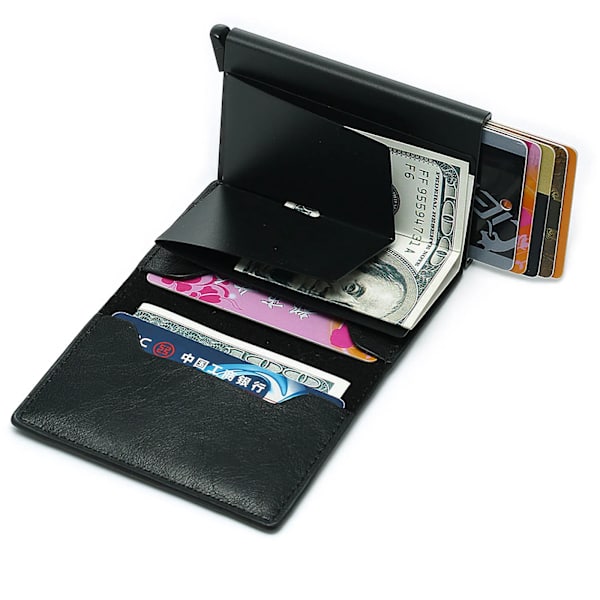 2022 Gratis namn Anpassad korthållare Herr Plånböcker Kolfiber Rfid Svart Läder Smal Mini Plånbok Liten Pengaväska Man Plånböcker Black