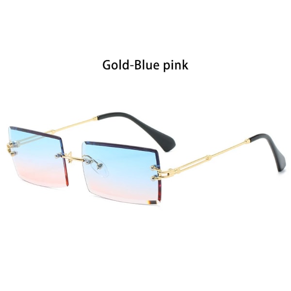 Resestil Båglösa bergsbestigningssolglasögon 2022 Nyaste små rektangulära solglasögon UV400 solglasögon för män kvinnor glasögon Gold-Blue pink