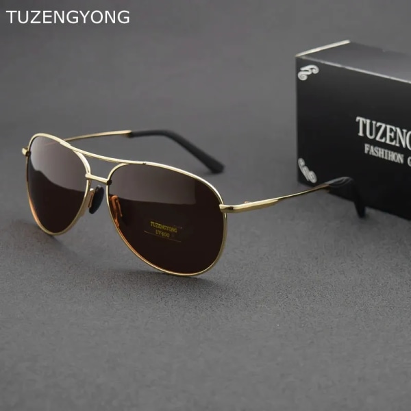 TUZENGYONG 2023 Brand Alloy Herrsolglasögon Polarized UV400 Lens Solglasögon För Herr Pilotglasögon Oculos de sol Hög kvalitet T8013 C02 no box