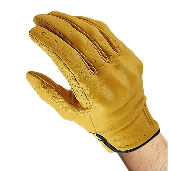 Retro Gula Äkta Läder Motorcykelhandskar Motorcykel Cafe Racer Handskar Pekskärm Motorcykeltillbehör Moto Handskar Utrustning Yellow L