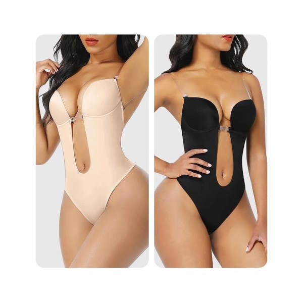 Body Shapewear Djup V-hals Body Shaper Rygglös U Plunge Thong Shapers Waist trainer Kvinnor Klart band Vadderat Push Up-korsett J6128(.170) L(.170)