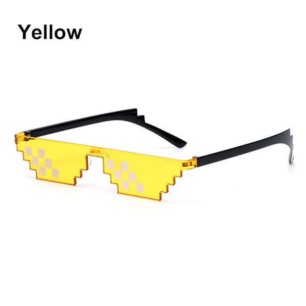 1PC Square Pixel Mosaic Solglasögon Cosplay Actionspel Leksaksglasögon Thug Fashion Retro Life Glasögon gynnar för barn och vuxna A-Yellow