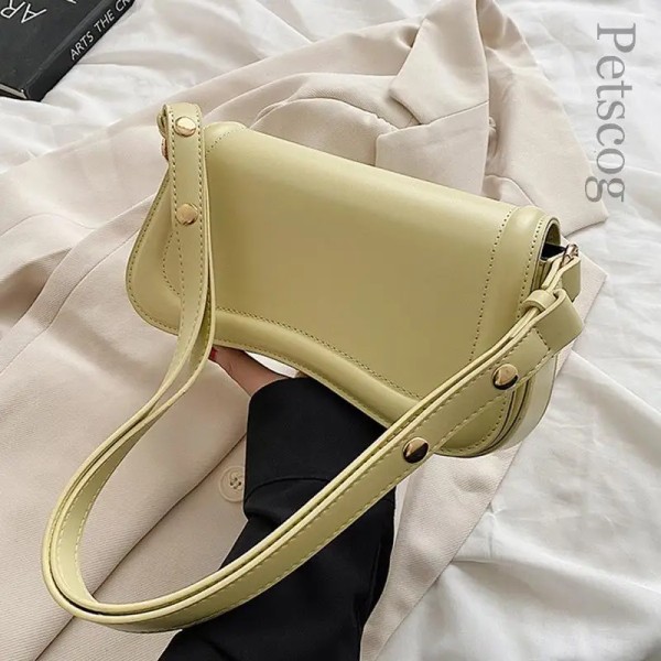 Petscog Luxury Designer Axelväskor Crossbody Väskor För Kvinnor Pu Läder Trend Kvinnlig Underarm Väska Mode Handväska Flap Handväskor Light Green (20cmMax Length30cm)
