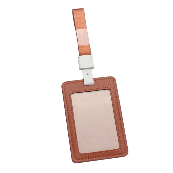 Vikbar läderkorthållare med nyckel-ID-tagg Busskort- cover Personal Case för företagsanställda arbetare no folding-brown
