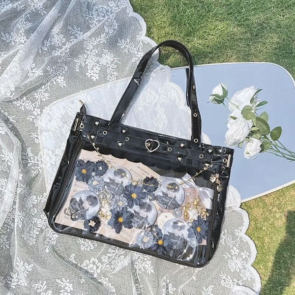 HAEX Lolita Damväska Trend Subkultur Patentläder Ita-väskor Dammode DIY Harajuku Estetisk Tote Bolso Mujer Red 41x29x8cm