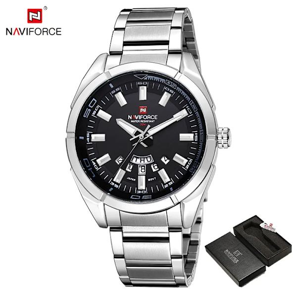 NAVIFORCE Klassisk casual för watch Rostfri teel Sport Vattentät herrklockor Quartz Datumvisning Klocka Relogio Masculino SB-BOX