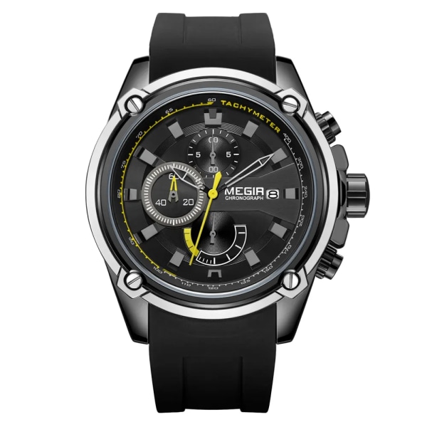 MEGIR Army Sports Quartz-klockor för män Toppmärke Lyx svart silikonrem Military Marine Chronograph Armbandsur Man 2086 Black Golden